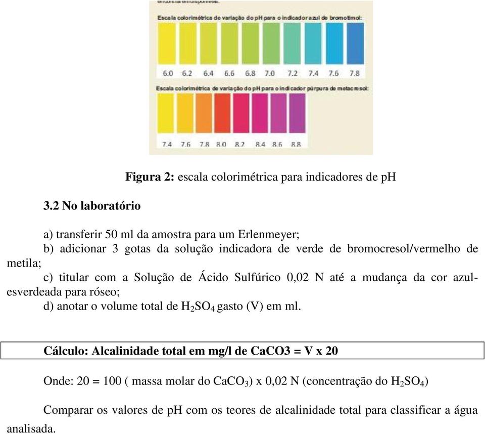 azulesverdeada para róseo; d) anotar o volume total de H 2 SO 4 gasto (V) em ml.