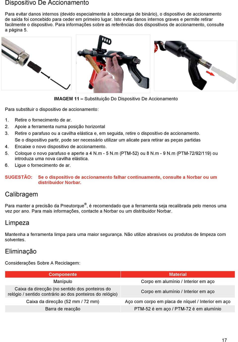 Para substituir o dispositivo de accionamento: 1. Retire o fornecimento de ar. IMAGEM 11 Substituição Do Dispositivo De Accionamento 2. Apoie a ferramenta numa posição horizontal 3.