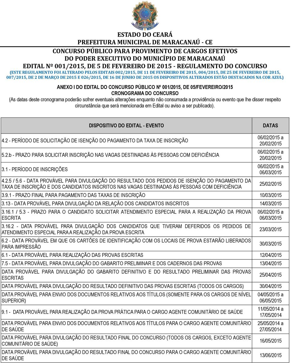 eventuais alterações enquanto não consumada a providência ou evento que lhe disser respeito circunstância que será mencionada em Edital ou aviso a ser publicado).