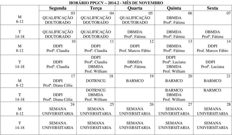 Diana Célia 24 SEANA UNIVERSIARIA Profª. Claudia DBDA DORNCG DORNCG DBDA 18 25 SEANA UNIVERSIARIA DBDA BARCO 19 26 SEANA UNIVERSIARIA Profª.