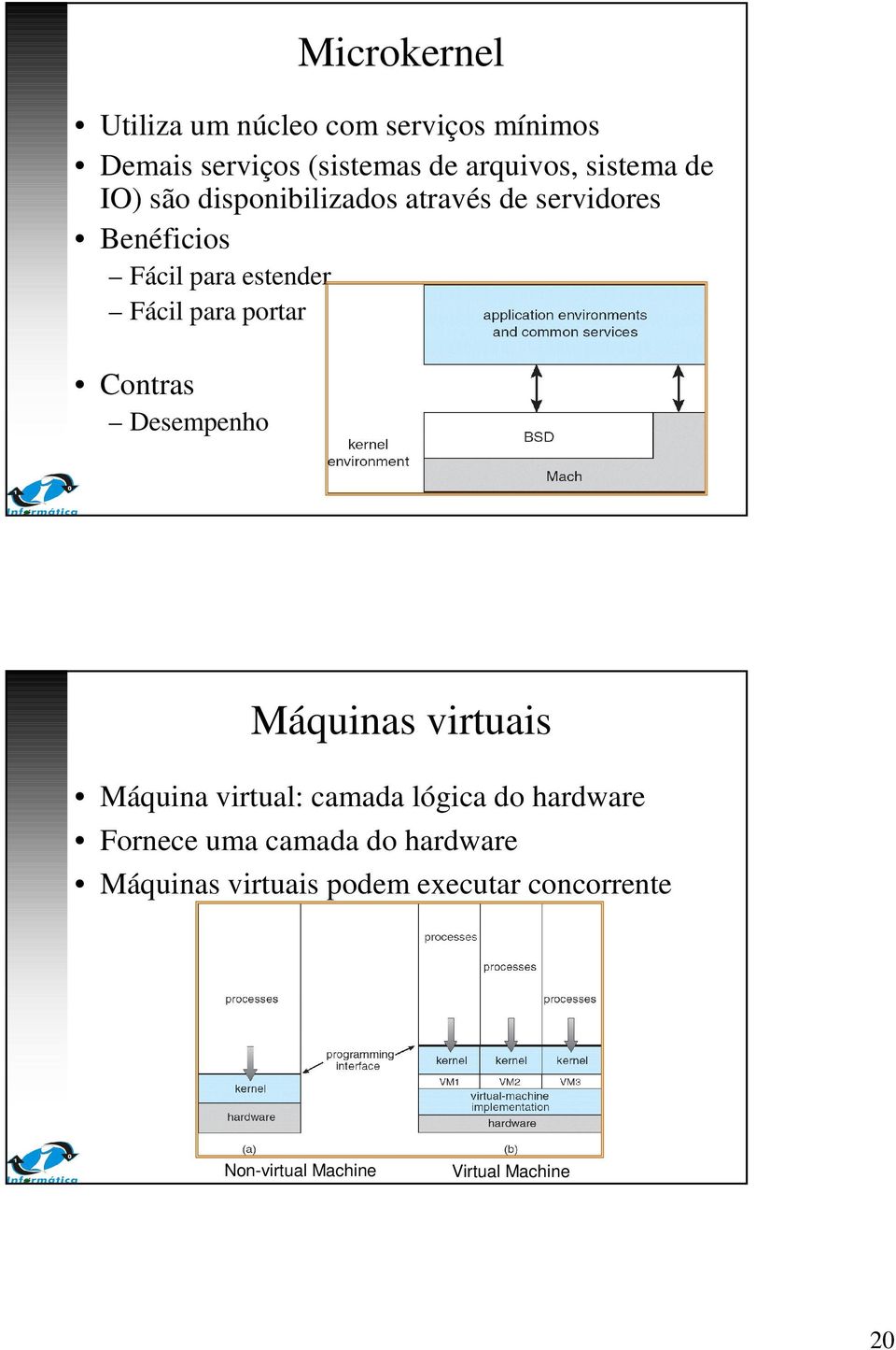 portar Contras Desempenho Máquinas virtuais Máquina virtual: camada lógica do hardware Fornece