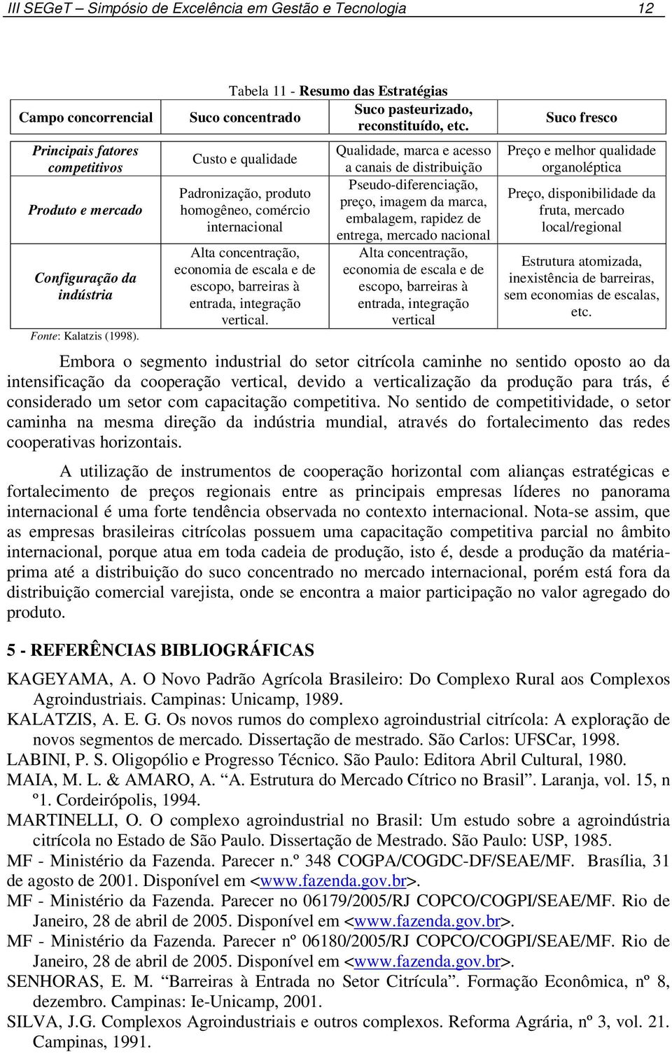 Custo e qualidade Padronização, produto homogêneo, comércio internacional Alta concentração, economia de escala e de escopo, barreiras à entrada, integração vertical.