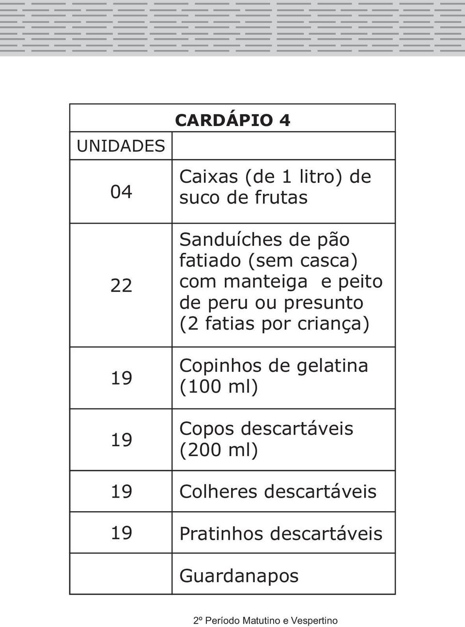 ou presunto (2 fatias por criança)