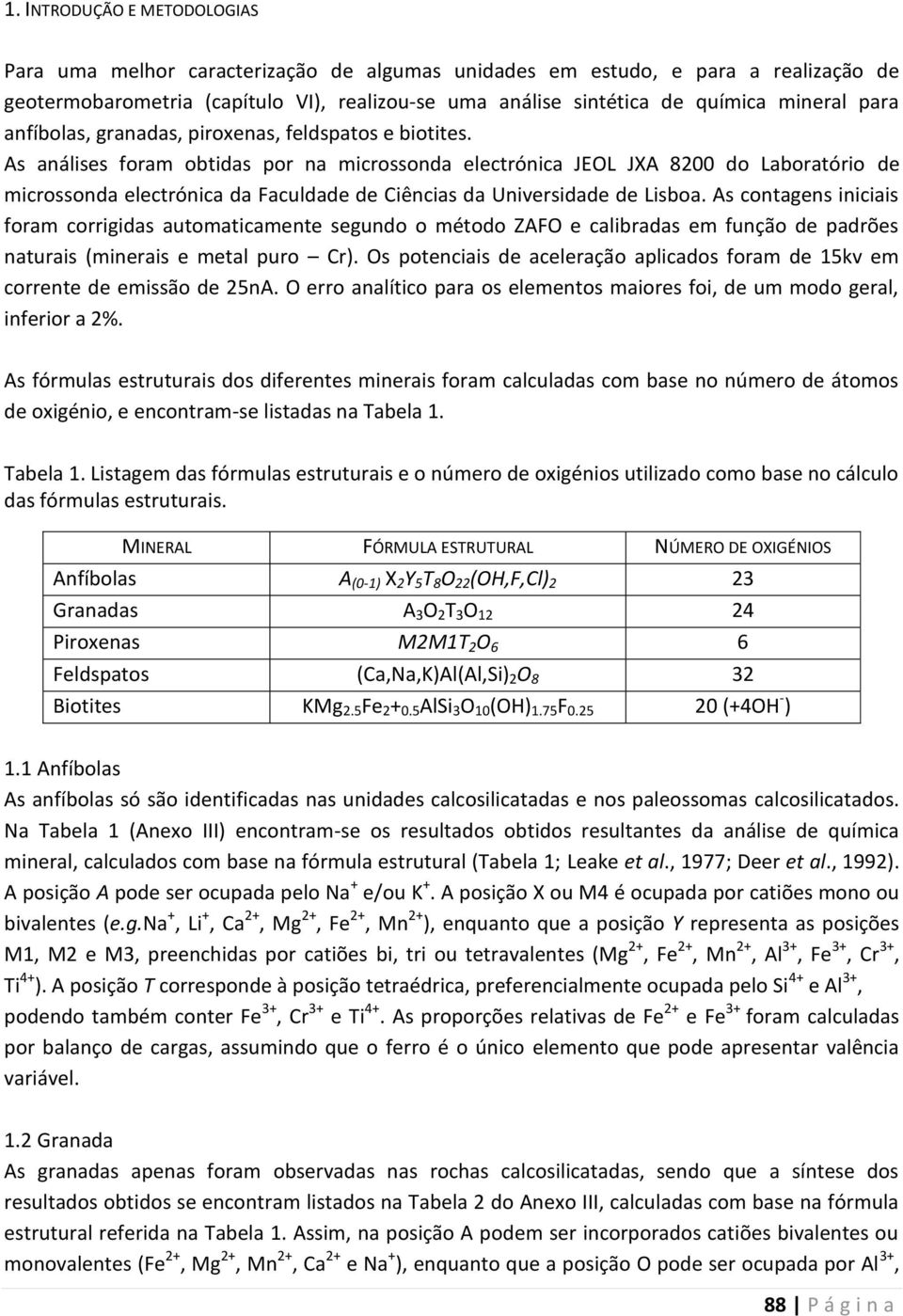 As análises foram obtidas por na microssonda electrónica JEOL JXA 8200 do Laboratório de microssonda electrónica da Faculdade de Ciências da Universidade de Lisboa.