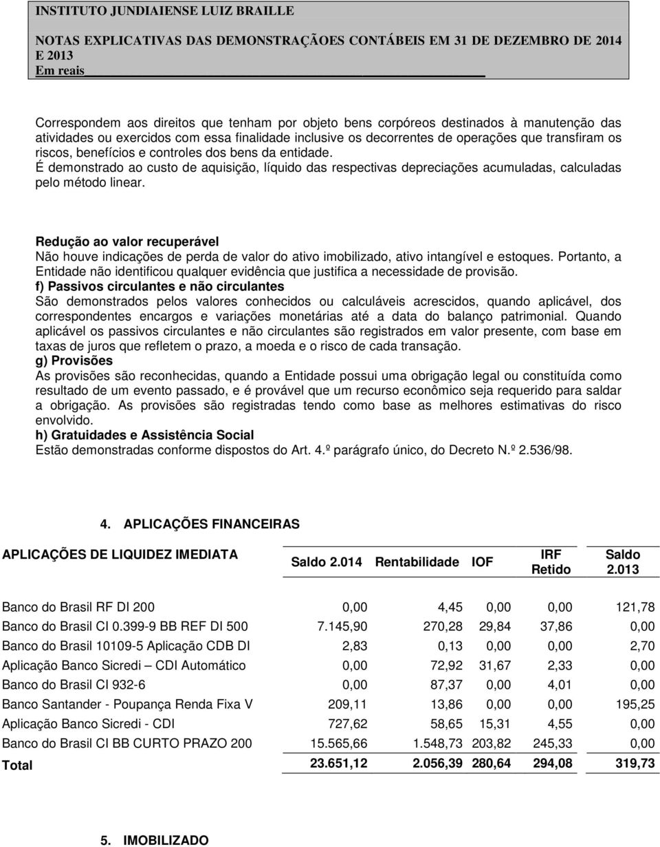 Redução ao valor recuperável Não houve indicações de perda de valor do ativo imobilizado, ativo intangível e estoques.