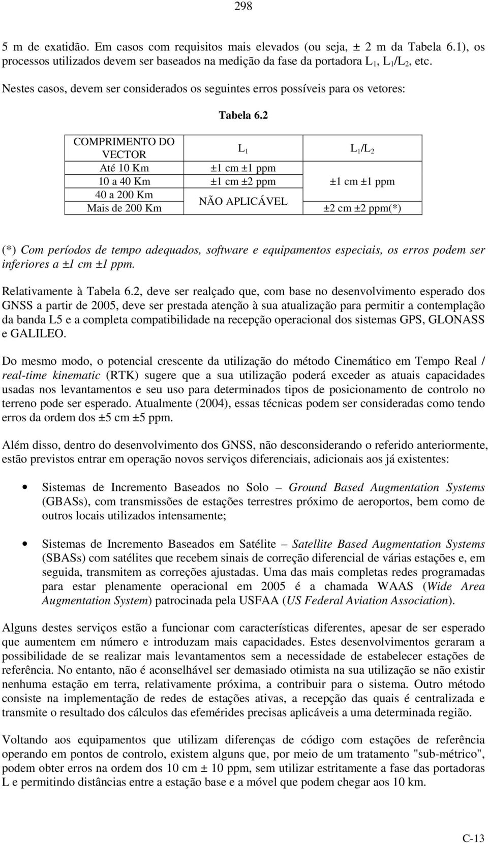 COMPRIMENTO DO VECTOR L 1 L 1 /L Até 10 Km ±1 cm ±1 ppm 10 a 40 Km ±1 cm ± ppm ±1 cm ±1 ppm 40 a 00 Km NÃO APLICÁVEL Mais de 00 Km ± cm ± ppm(*) (*) Com períodos de tempo adequados, software e