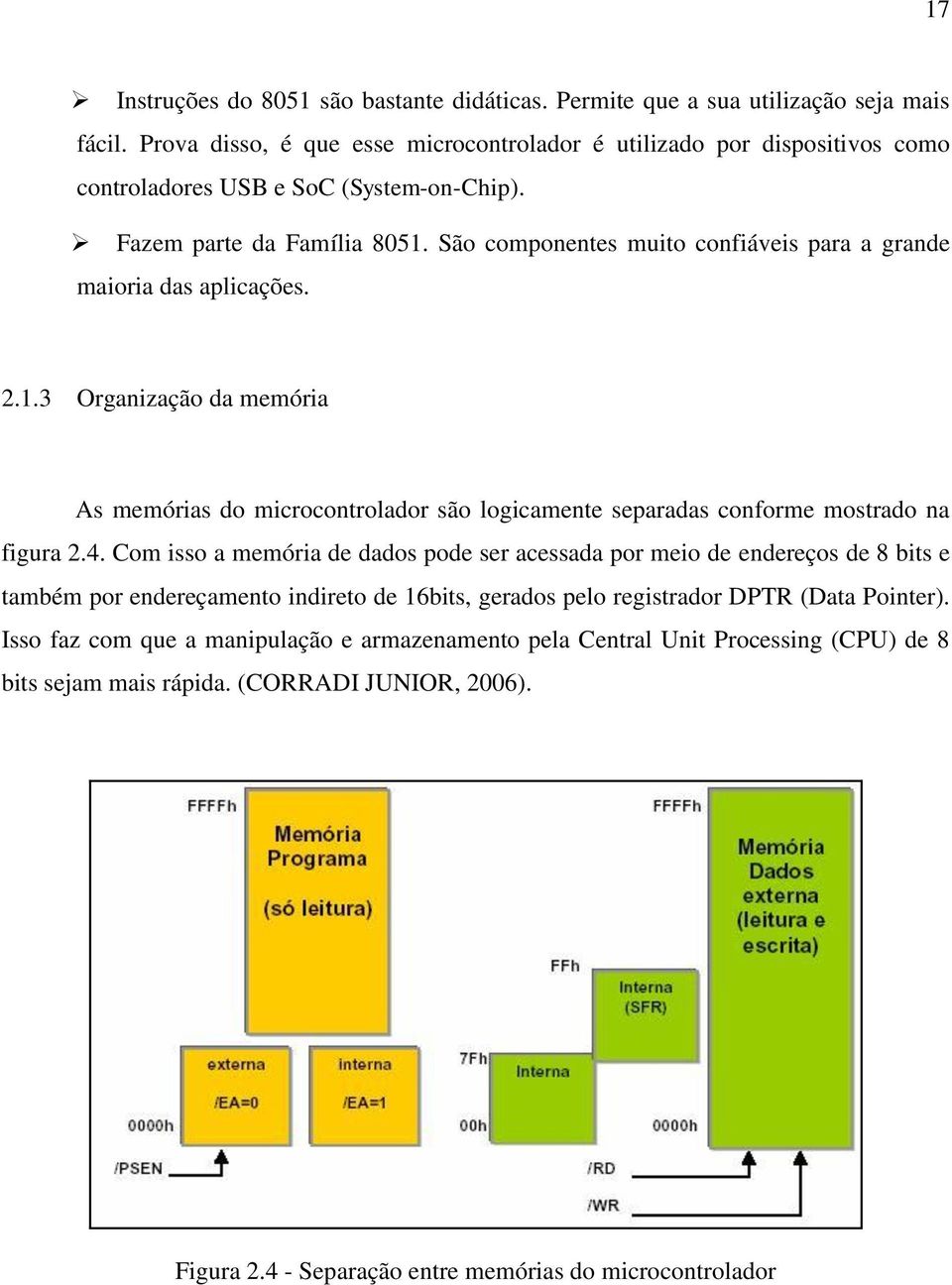 São componentes muito confiáveis para a grande maioria das aplicações. 2.1.3 Organização da memória As memórias do microcontrolador são logicamente separadas conforme mostrado na figura 2.4.