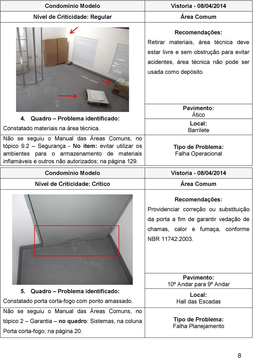 2 Segurança - No item: evitar utilizar os ambientes para o armazenamento de materiais inflamáveis e outros não autorizados; na página 129.