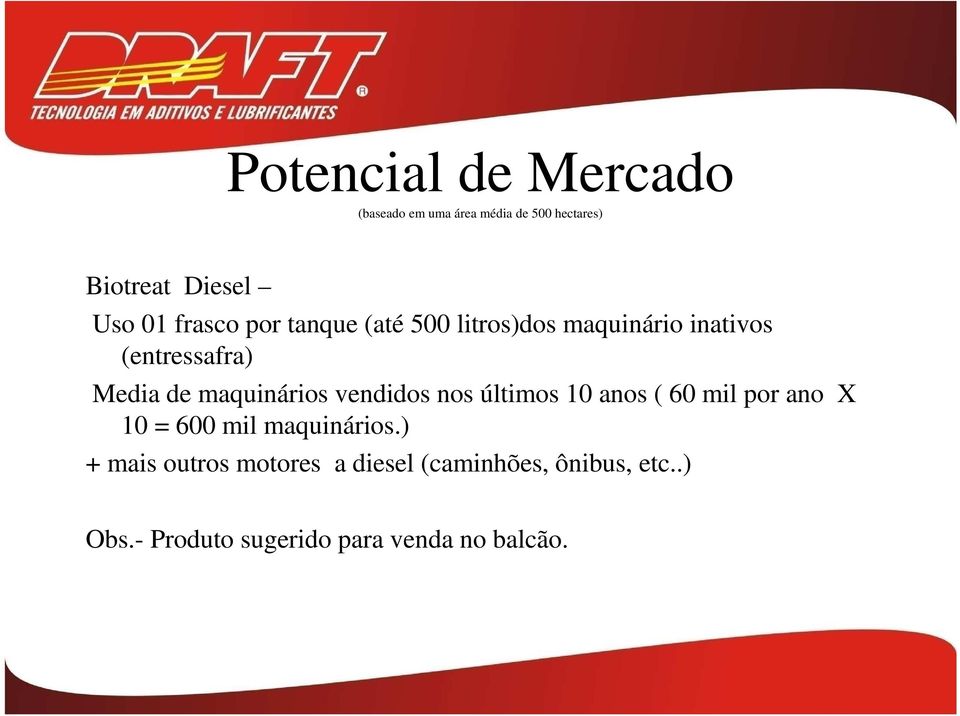 maquinários vendidos nos últimos 10 anos ( 60 mil por ano X 10 = 600 mil maquinários.