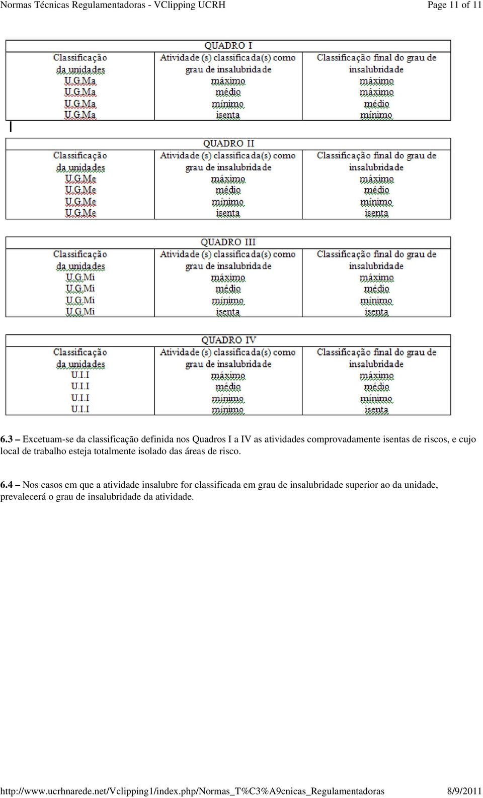 isentas de riscos, e cujo local de trabalho esteja totalmente isolado das áreas de risco.