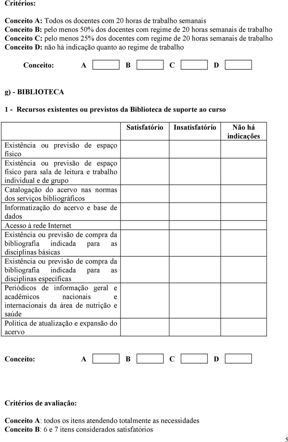 ou previsão de espaço físico Existência ou previsão de espaço físico para sala de leitura e trabalho individual e de grupo Catalogação do acervo nas normas dos serviços bibliográficos Informatização