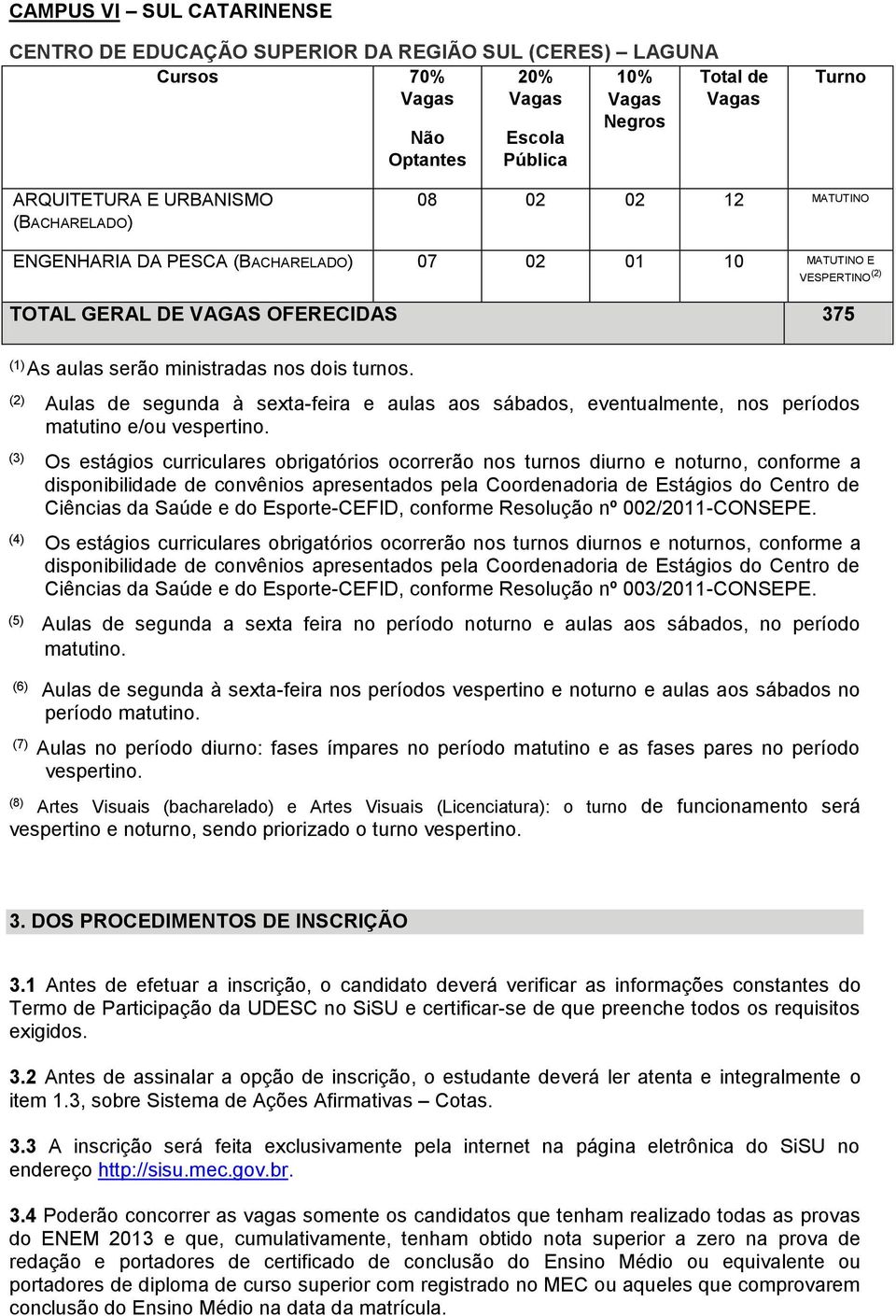 (3) Os estágios curriculares obrigatórios ocorrerão nos turnos diurno e noturno, conforme a disponibilidade de convênios apresentados pela Coordenadoria de Estágios do Centro de Ciências da Saúde e