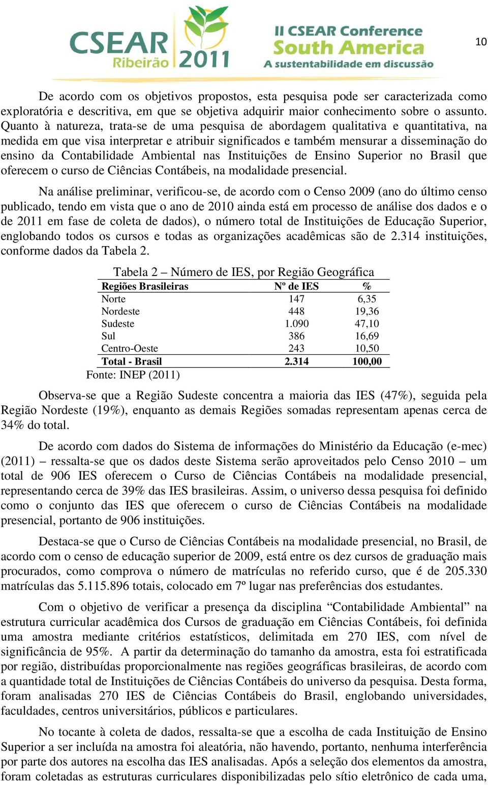 Contabilidade Ambiental nas Instituições de Ensino Superior no Brasil que oferecem o curso de Ciências Contábeis, na modalidade presencial.