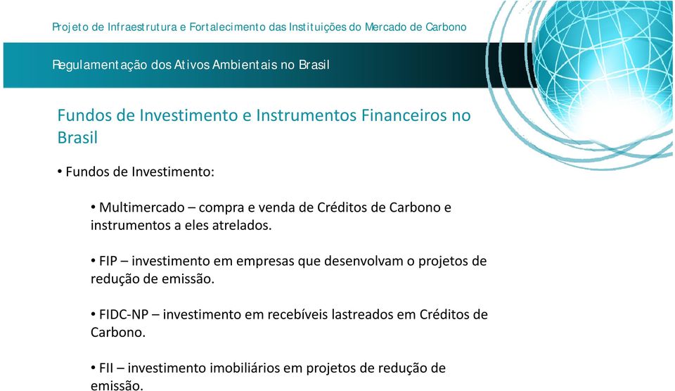 FIP investimento em empresas que desenvolvam o projetos de redução de emissão.