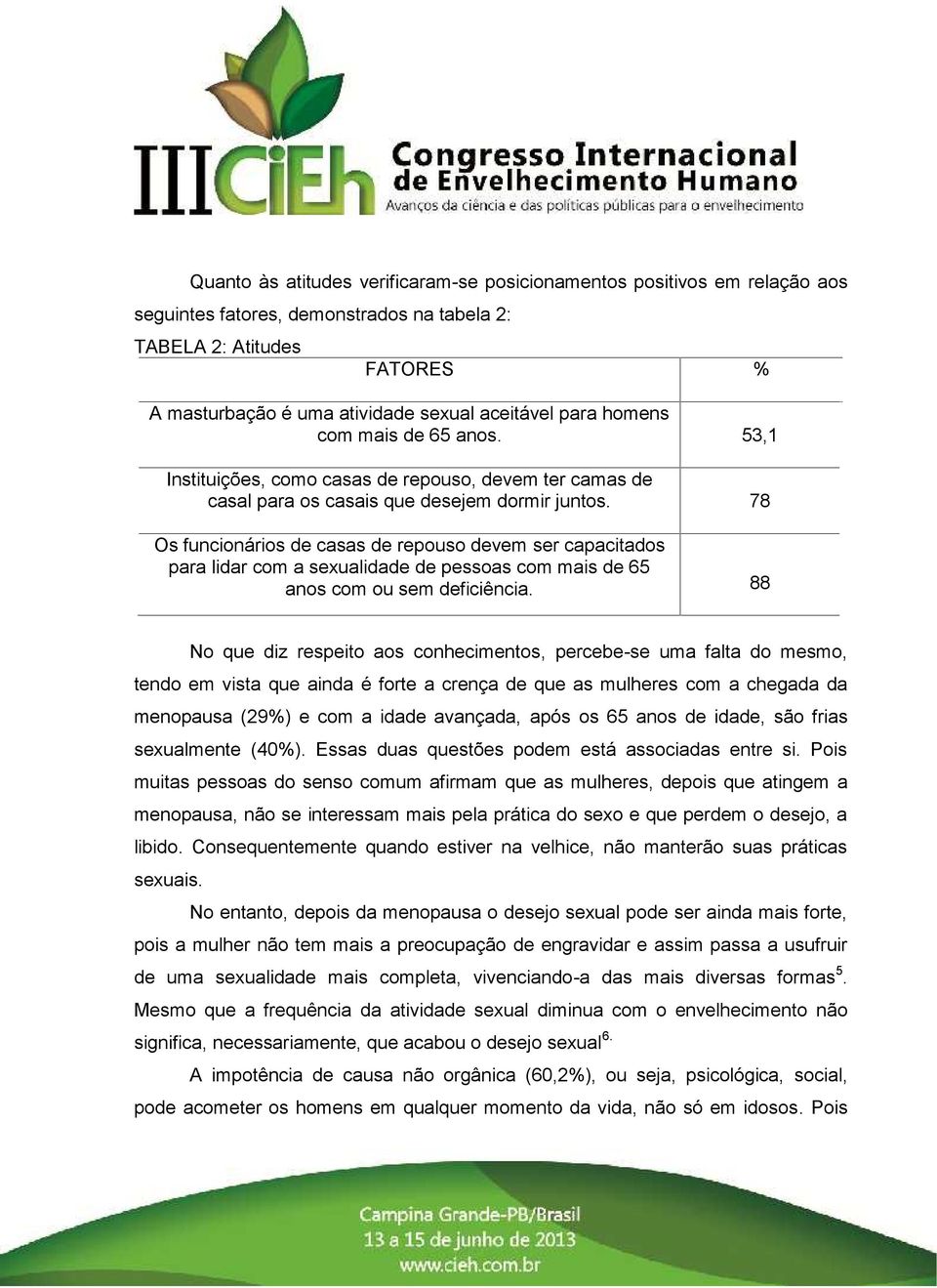 78 Os funcionários de casas de repouso devem ser capacitados para lidar com a sexualidade de pessoas com mais de 65 anos com ou sem deficiência.