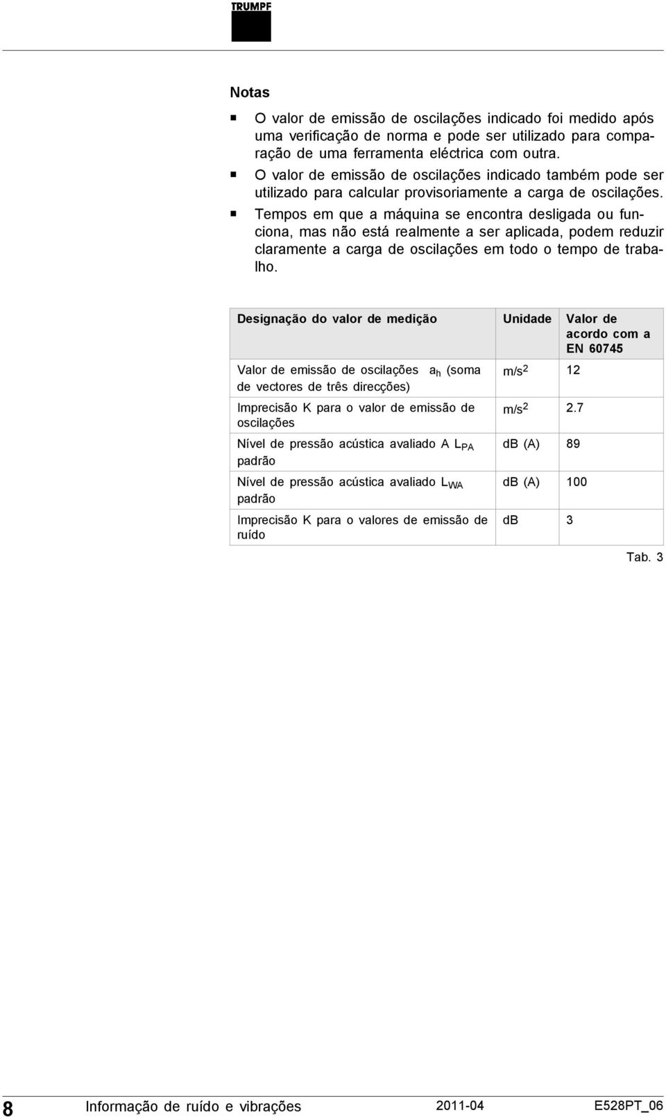 Tempos em que a máquina se encontra desligada ou funciona, mas não está realmente a ser aplicada, podem reduzir claramente a carga de oscilações em todo o tempo de trabalho.