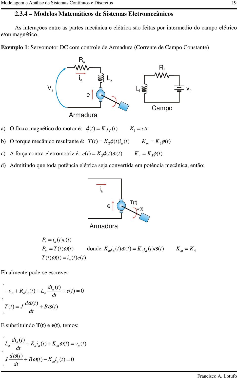 Empo : Srvomoor DC com conro d rmdur Corrn d Cmpo Consn V R L rmdur Cmpo R v L O uo mgnéco do moor é: c φ b O oru