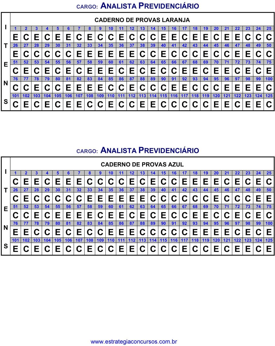 C CARGO: AALSTA PRVDCÁRO CADRO D PROVAS AZUL C C C C C C C C C C C C C C C C C C C C C 