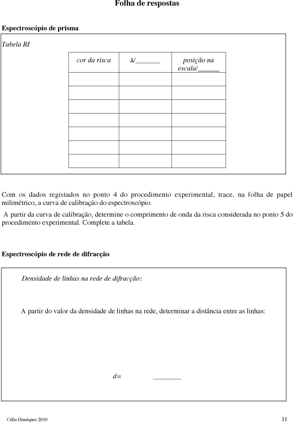 A partir da curva de calibração, determine o comprimento de onda da risca considerada no ponto 5 do procedimento experimental.