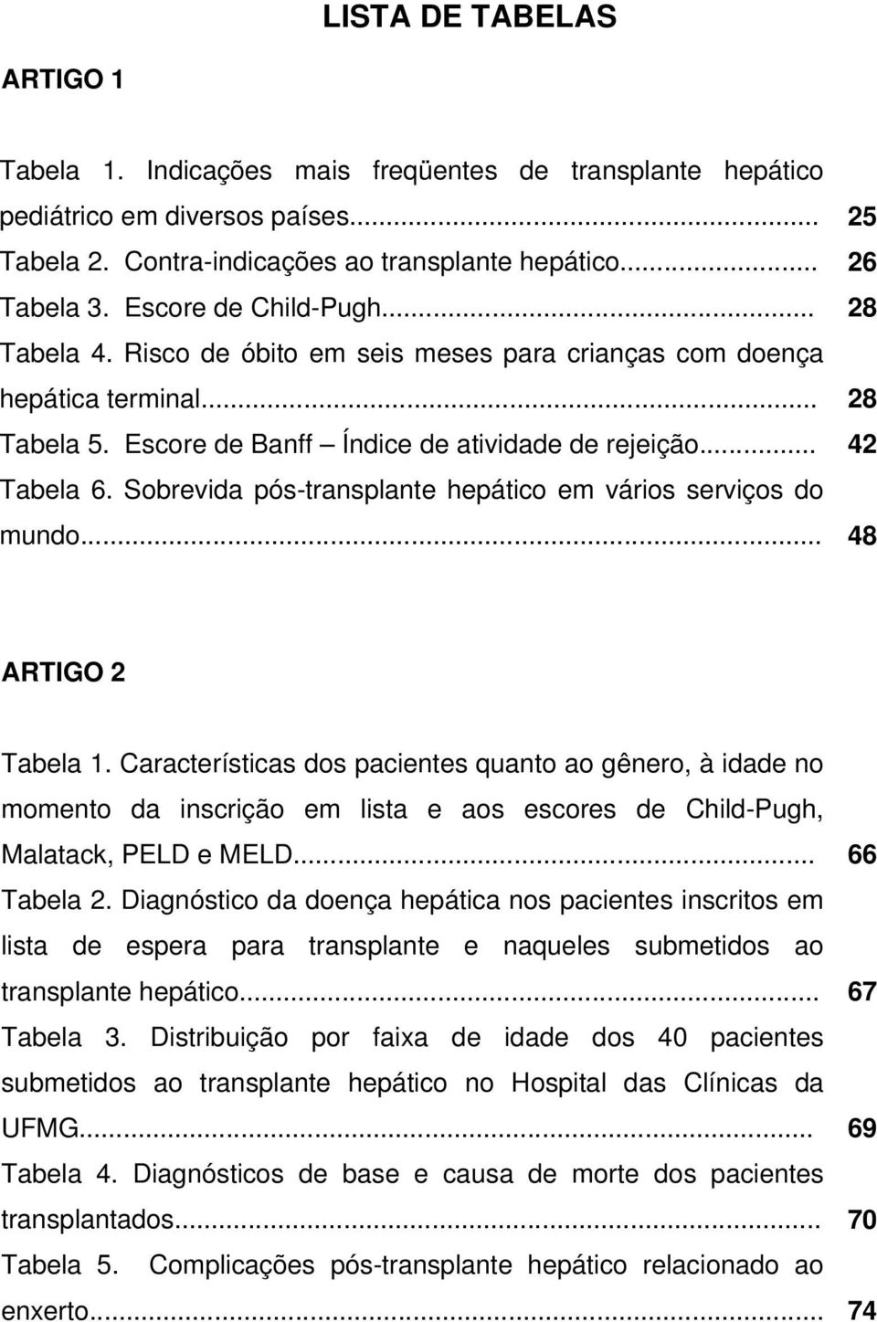 Sobrevida pós-transplante hepático em vários serviços do mundo... 25 26 28 28 42 48 ARTIGO 2 Tabela 1.