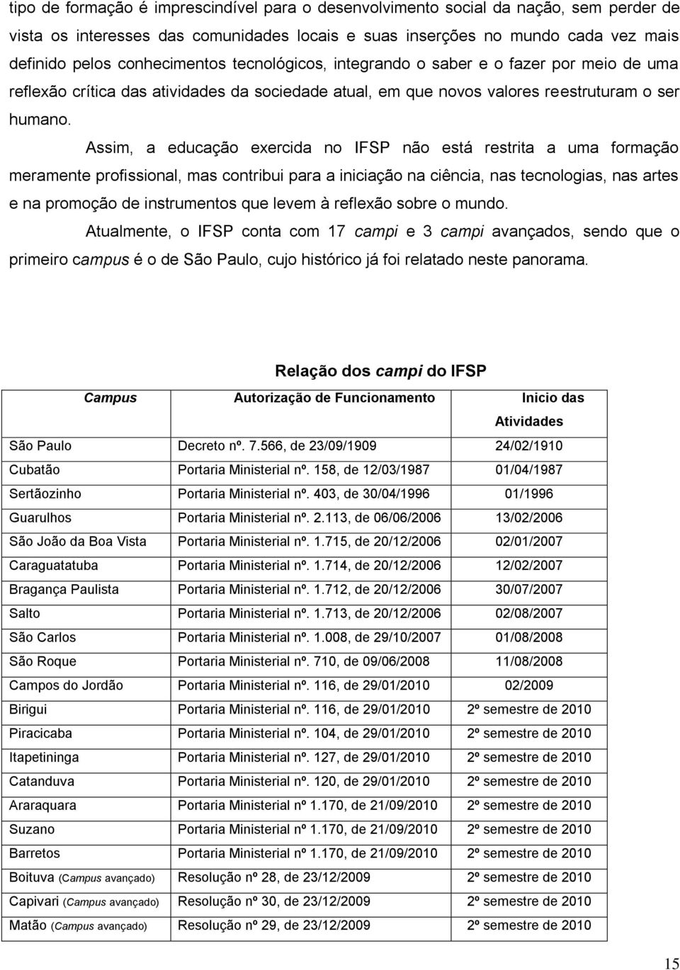 Assim, a educação exercida no IFSP não está restrita a uma formação meramente profissional, mas contribui para a iniciação na ciência, nas tecnologias, nas artes e na promoção de instrumentos que