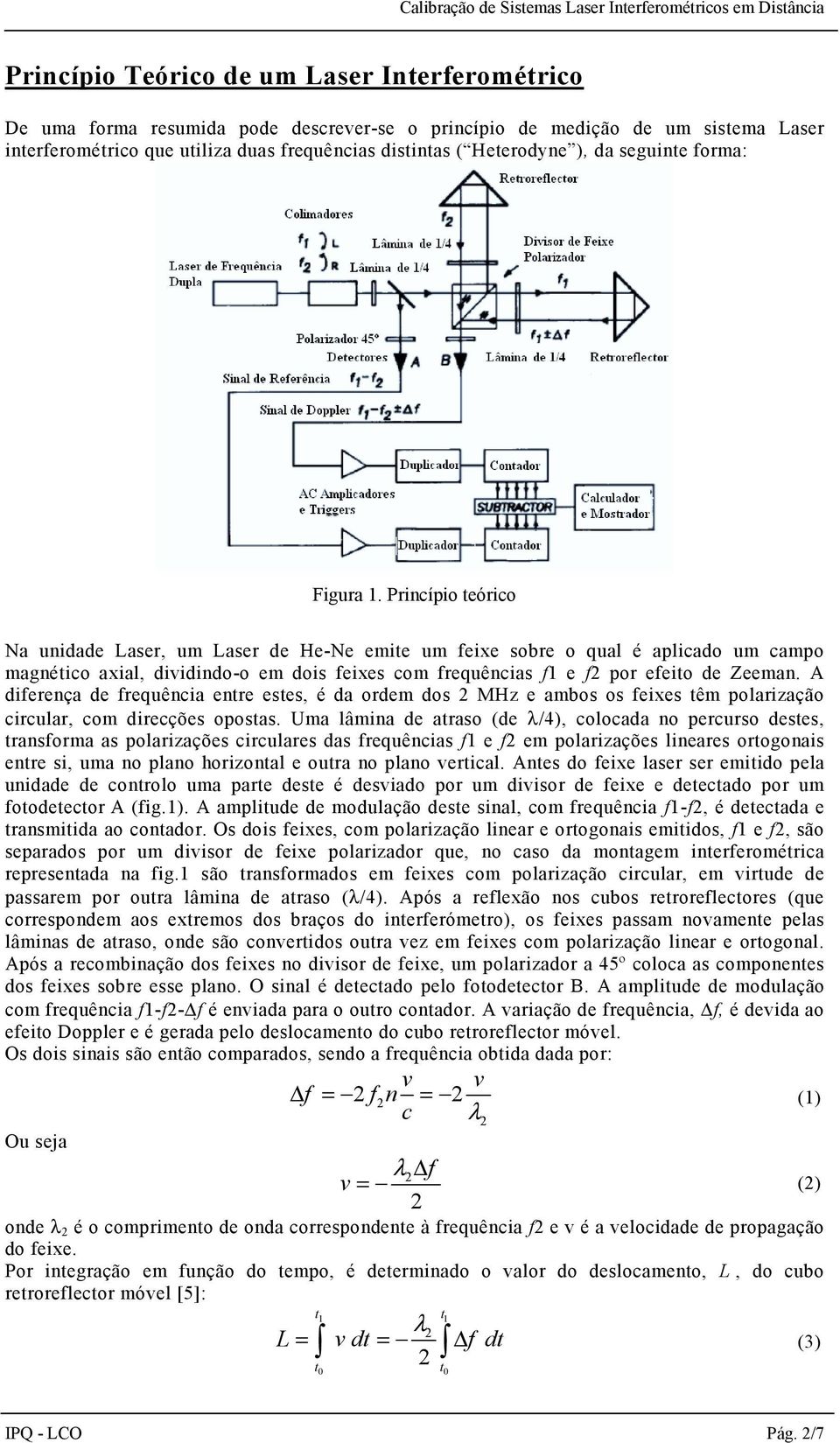 Princípio teórico Na unidade Laser, um Laser de He-Ne emite um feixe sobre o qual é aplicado um campo magnético axial, dividindo-o em dois feixes com frequências f1 e f por efeito de Zeeman.