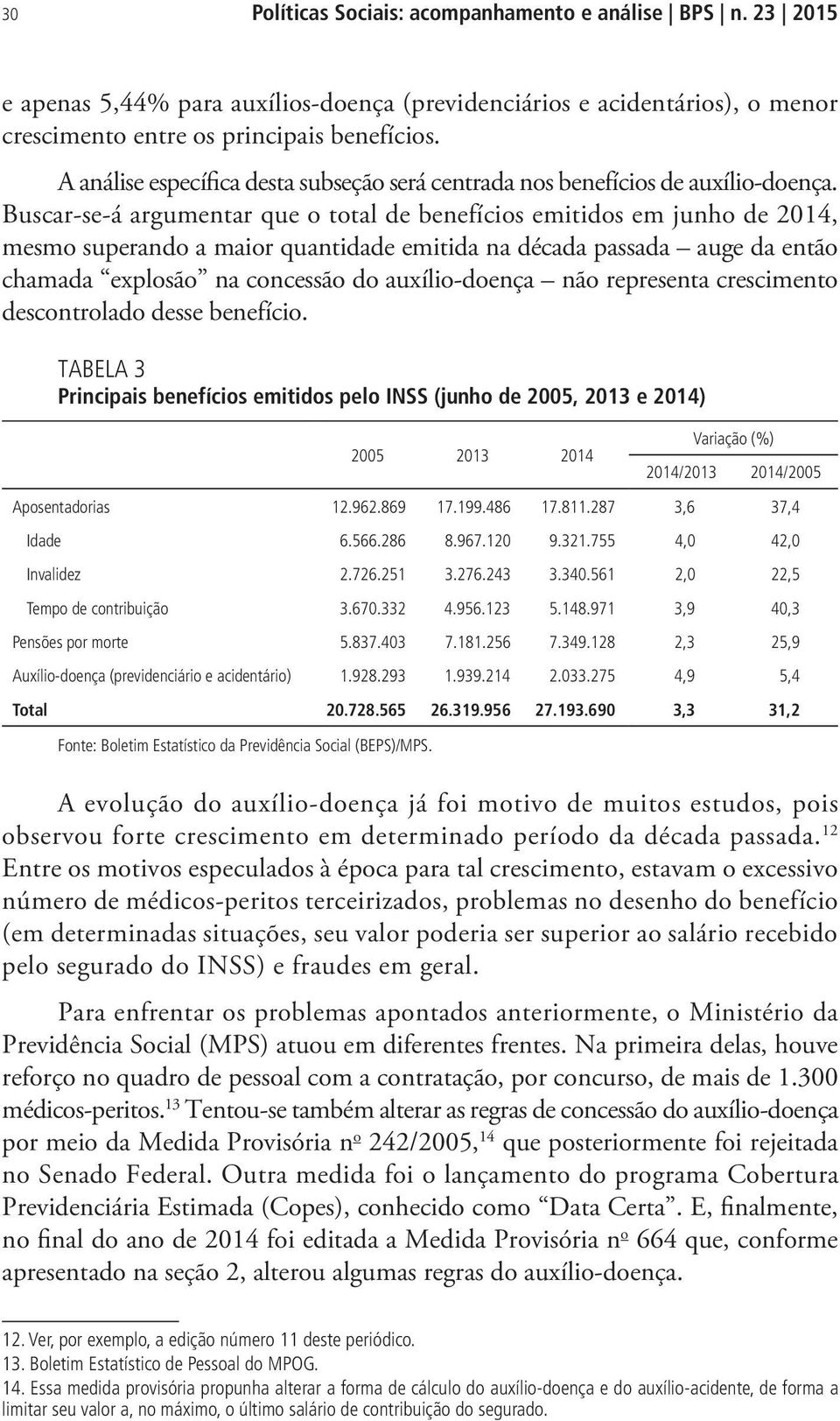 Buscar-se-á argumentar que o total de benefícios emitidos em junho de 2014, mesmo superando a maior quantidade emitida na década passada auge da então chamada explosão na concessão do auxílio-doença