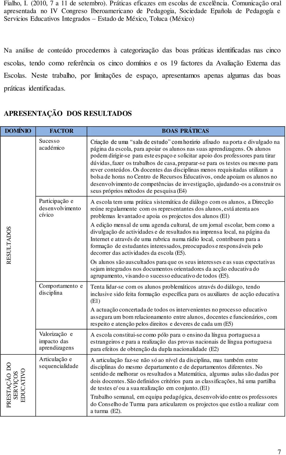 Escolas. Neste trabalho, por limitações de espaço, apresentamos apenas algumas das boas práticas identificadas.