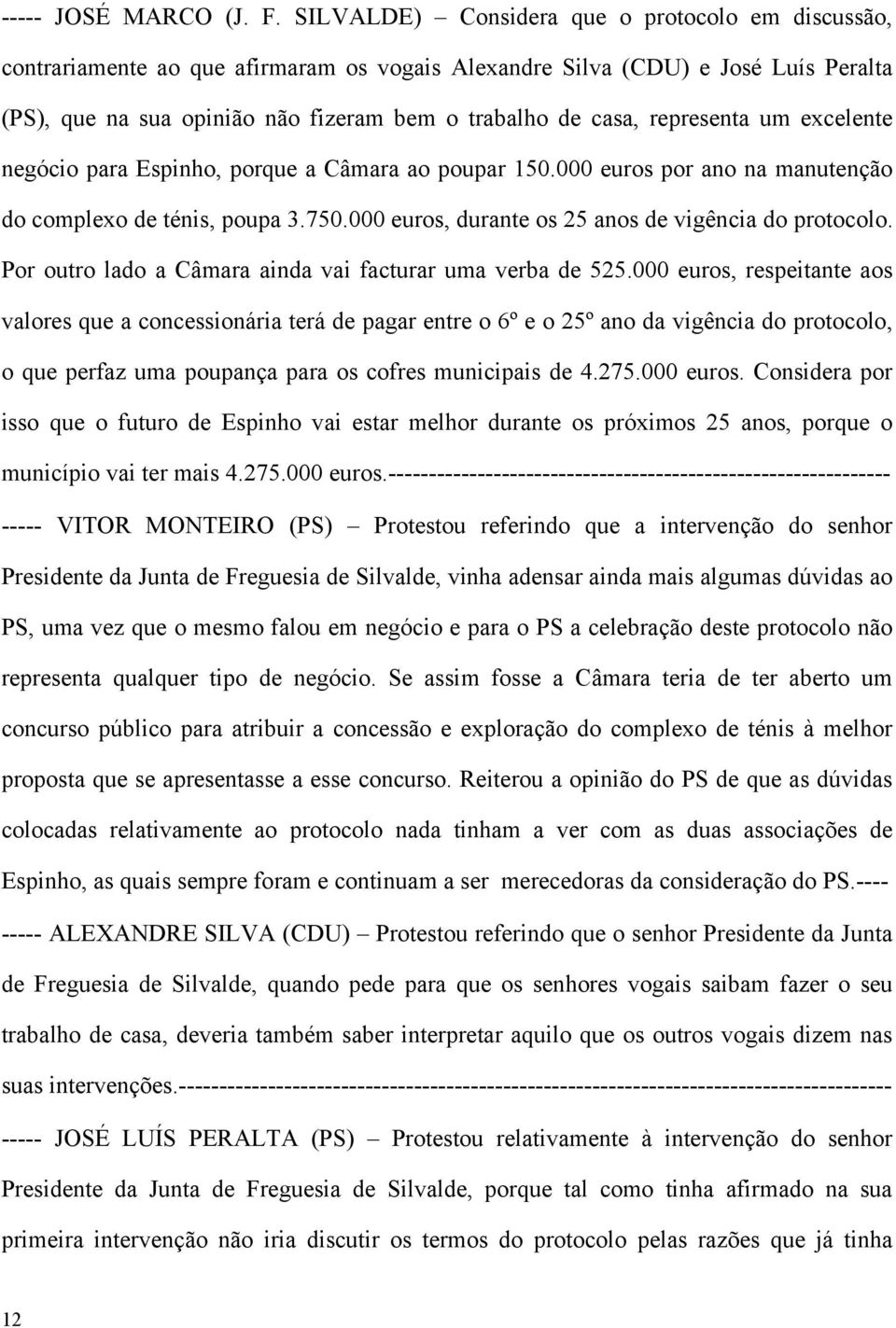 representa um excelente negócio para Espinho, porque a Câmara ao poupar 150.000 euros por ano na manutenção do complexo de ténis, poupa 3.750.000 euros, durante os 25 anos de vigência do protocolo.