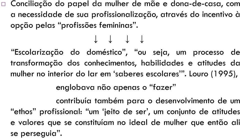 Escolarização do doméstico, ou seja, um processo de transformação dos conhecimentos, habilidades e atitudes da mulher no interior do