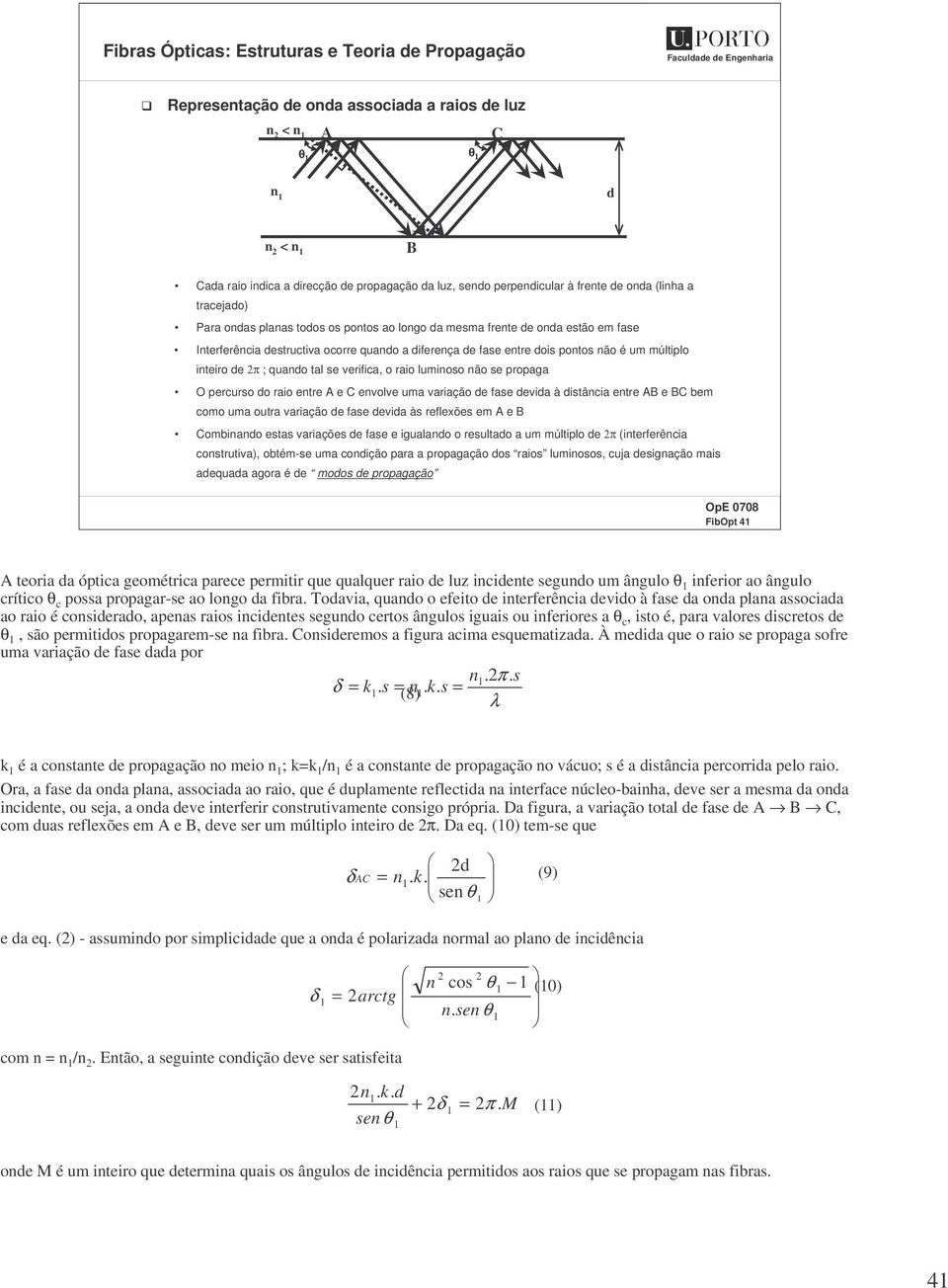 verifica, o raio luminoso não se propaga O percurso do raio entre A e C envolve uma variação de fase devida à distância entre AB e BC bem como uma outra variação de fase devida às reflexões em A e B