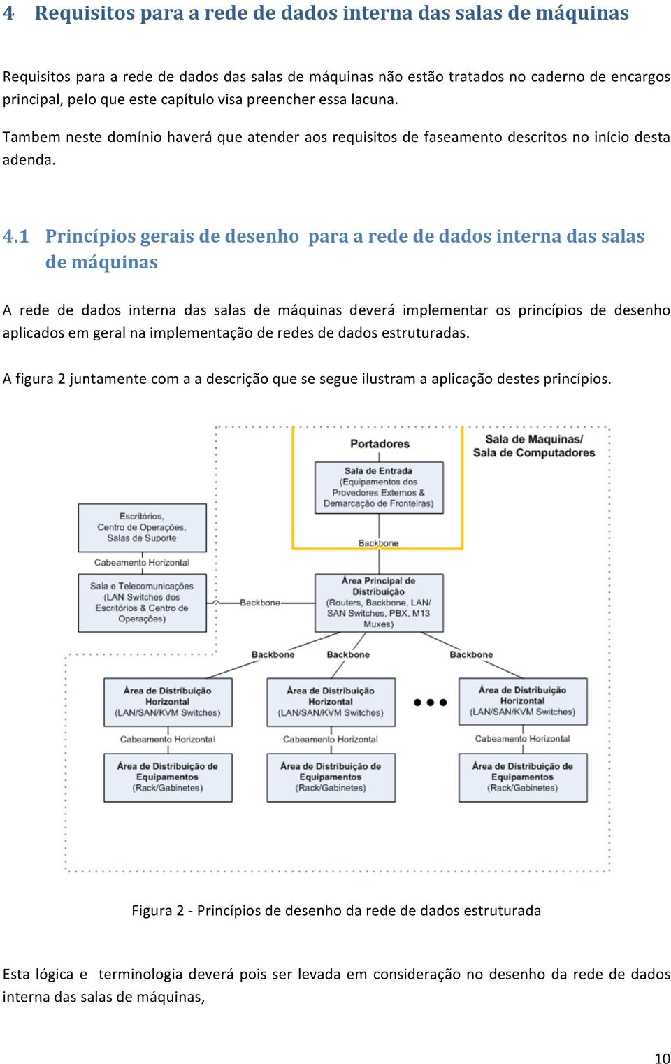 1 Princípios gerais de desenho para a rede de dados interna das salas de máquinas A rede de dados interna das salas de máquinas deverá implementar os princípios de desenho aplicados em geral na