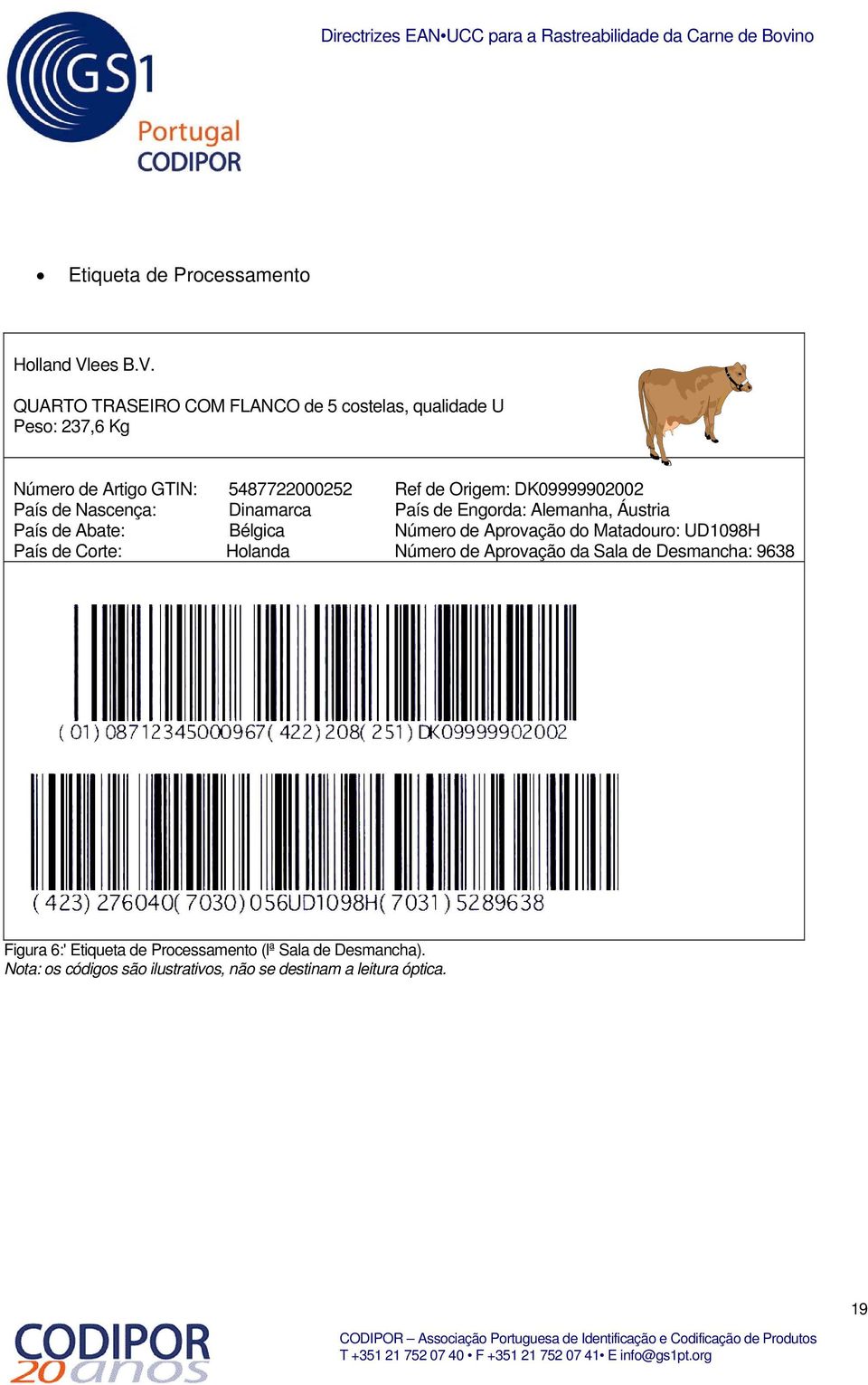 QUARTO TRASEIRO COM FLANCO de 5 costelas, qualidade U Peso: 237,6 Kg Número de Artigo GTIN: 5487722000252 País de Nascença: