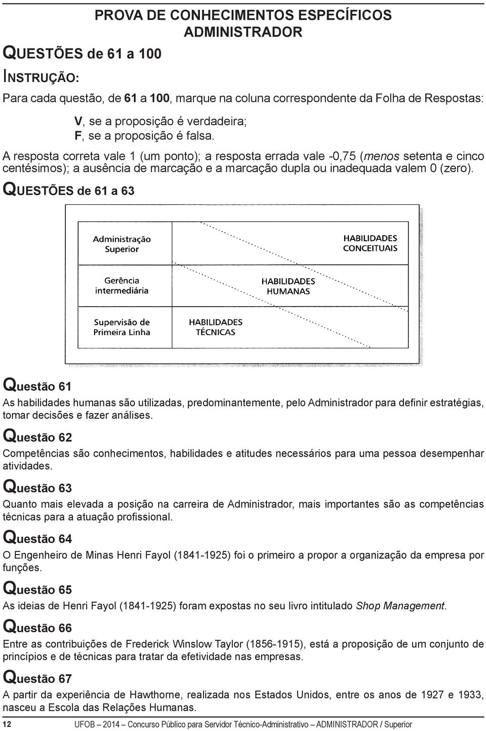 A resposta correta vale 1 (um ponto); a resposta errada vale -0,75 (menos setenta e cinco centésimos); a ausência de marcação e a marcação dupla ou inadequada valem 0 (zero).