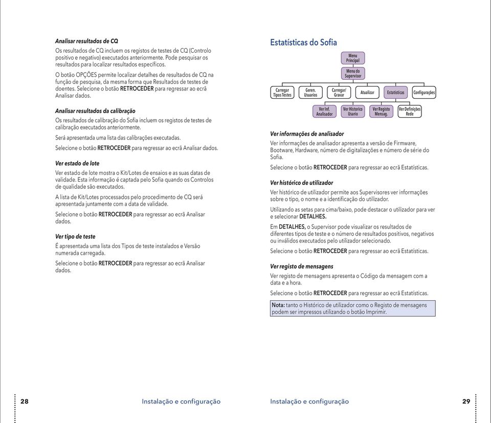 O botão OPÇÕES permite localizar detalhes de resultados de CQ na função de pesquisa, da mesma forma que Resultados de testes de doentes.