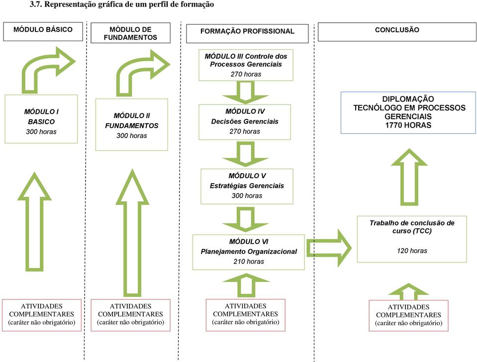Estratégias Gerenciais 300 horas Trabalho de conclusão de curso (TCC) MÓDULO VI Planejamento Organizacional 210 horas 120 horas ATIVIDADES COMPLEMENTARES (caráter não