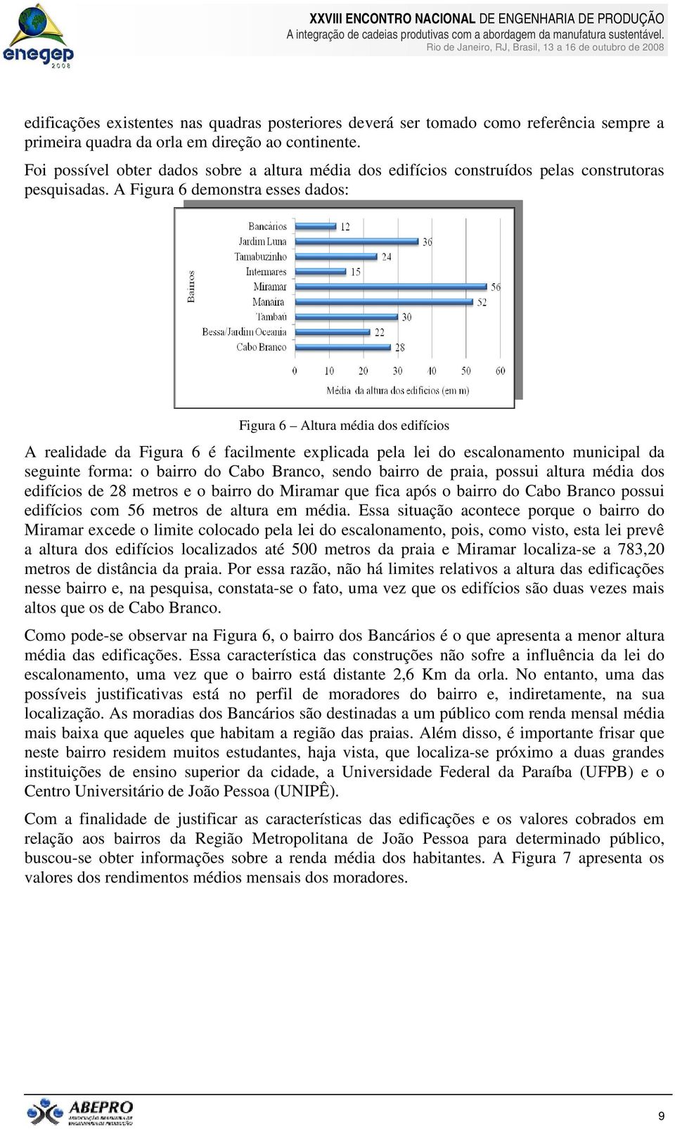 A Figura 6 demonstra esses dados: Figura 6 Altura média dos edifícios A realidade da Figura 6 é facilmente explicada pela lei do escalonamento municipal da seguinte forma: o bairro do Cabo Branco,