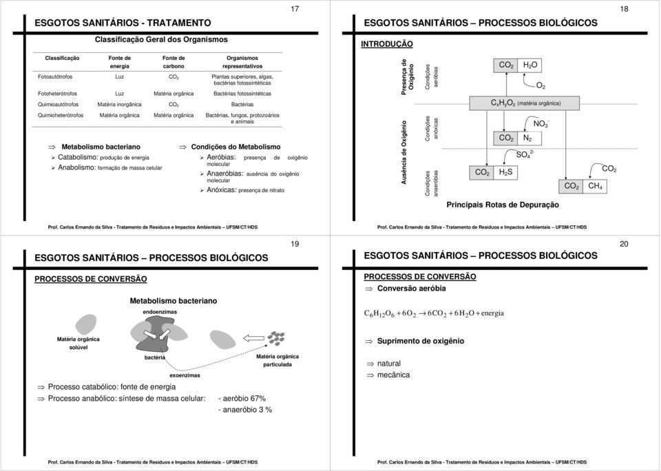 (matéria orgânica) Quimioheterótrofos Matéria orgânica Matéria orgânica Bactérias, fungos, protozoários e animais Metabolismo bacteriano Catabolismo: produção de energia Anabolismo: formação de massa