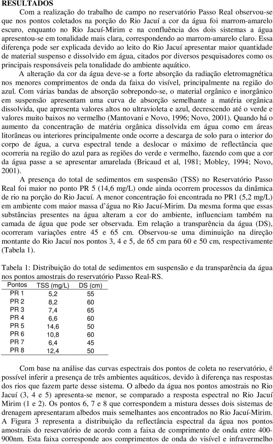 Essa diferença pode ser explicada devido ao leito do Rio Jacuí apresentar maior quantidade de material suspenso e dissolvido em água, citados por diversos pesquisadores como os principais