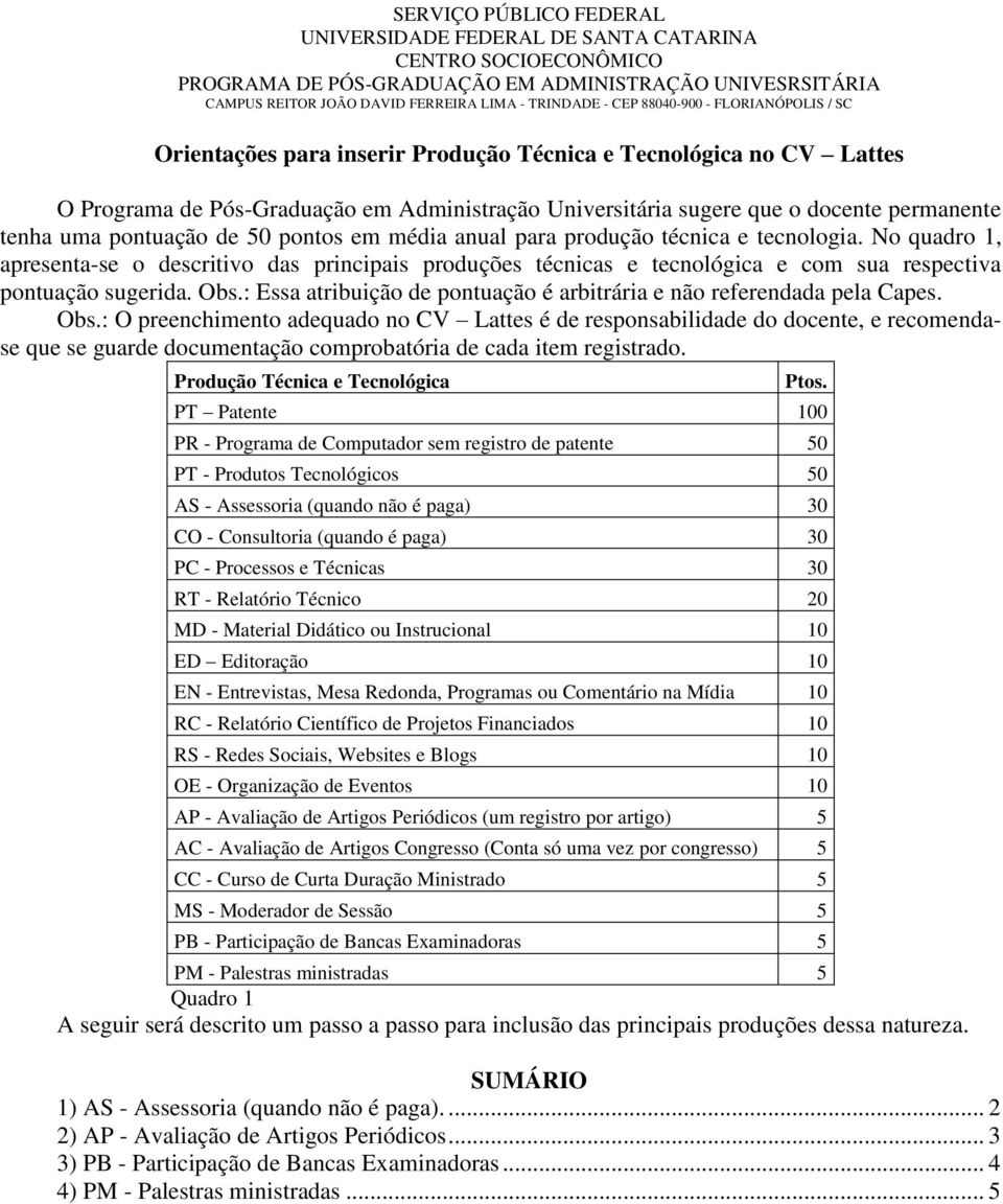 : Essa atribuição de pontuação é arbitrária e não referendada pela Capes. Obs.