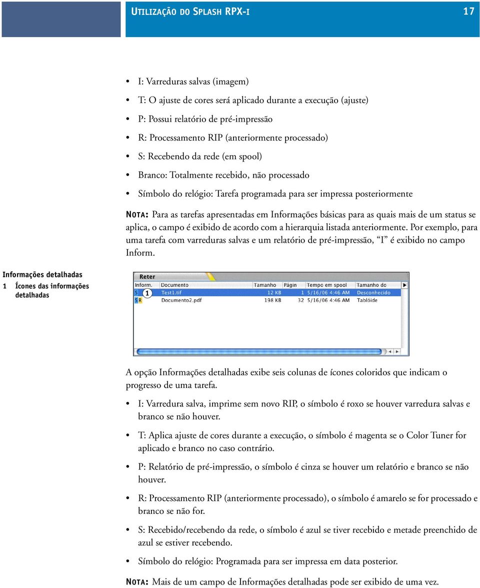 impressa posteriormente NOTA: Para as tarefas apresentadas em Informações básicas para as quais mais de um status se aplica, o campo é exibido de acordo com a hierarquia listada anteriormente.