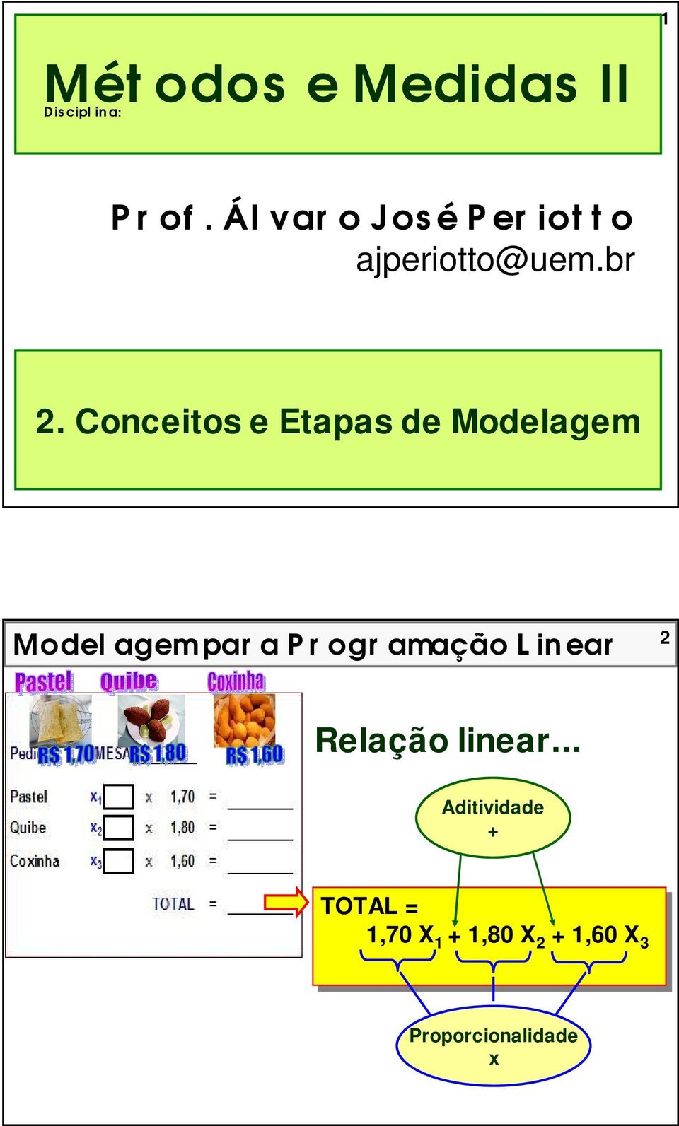 Conceitos e Etapas de para Programação Linear 2 Relação