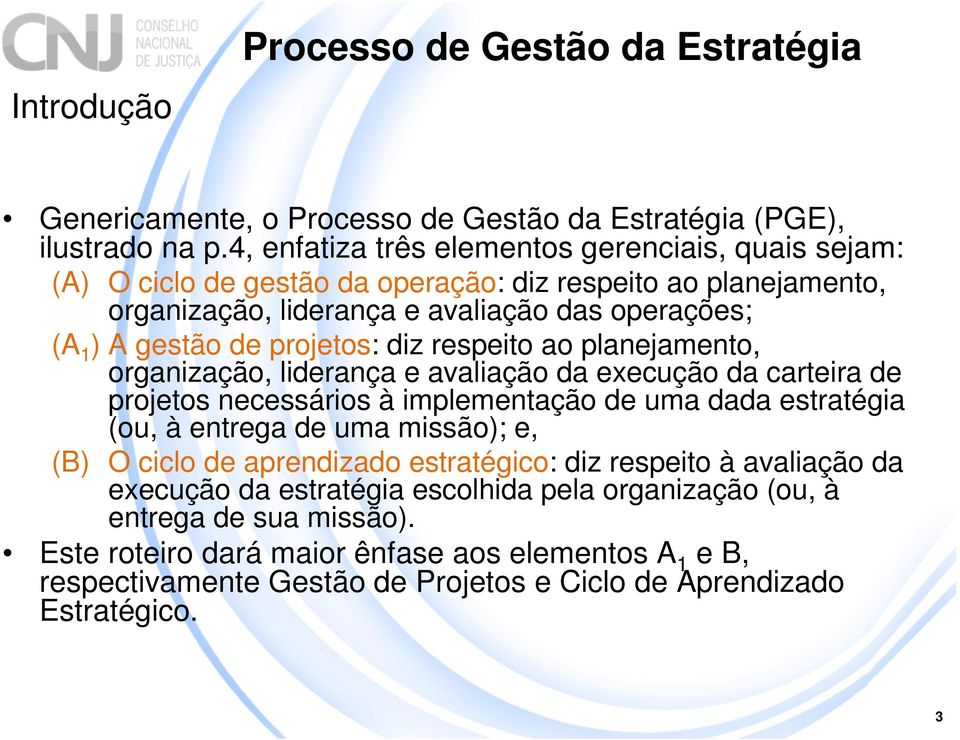 projetos: diz respeito ao planejamento, organização, liderança e avaliação da execução da carteira de projetos necessários à implementação de uma dada estratégia (ou, à entrega de uma missão);