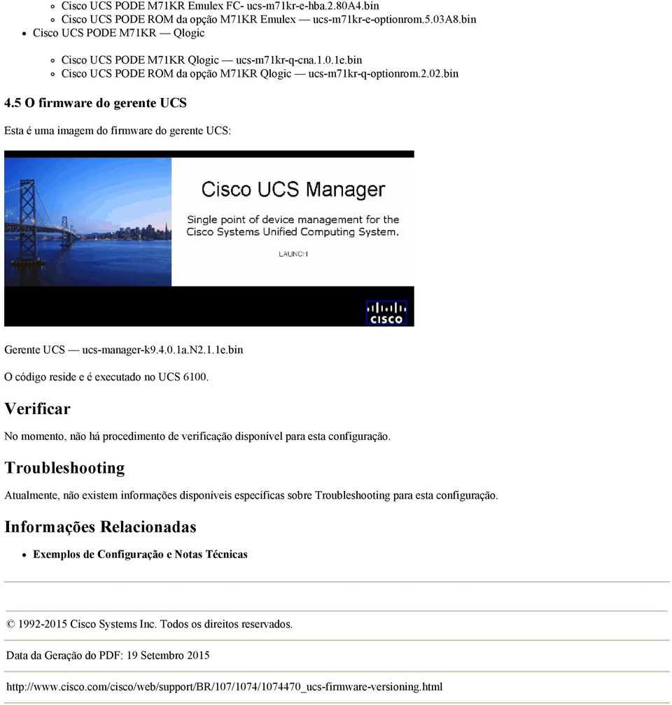 5 O firmware do gerente UCS Esta é uma imagem do firmware do gerente UCS: Gerente UCS ucs-manager-k9.4.0.1a.n2.1.1e.bin O código reside e é executado no UCS 6100.