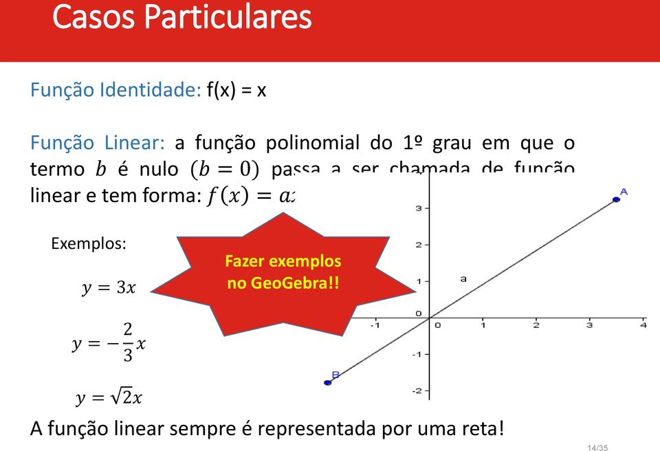 função linear e tem forma: f x = ax.