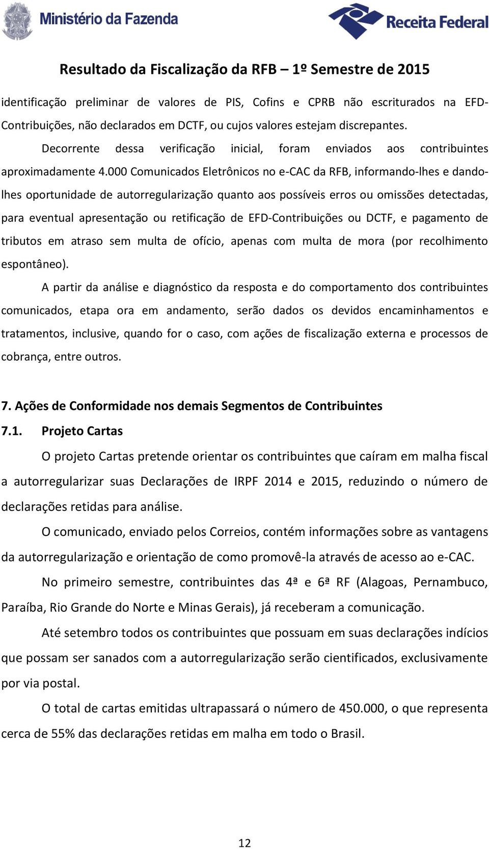 000 Comunicados Eletrônicos no e-cac da RFB, informando-lhes e dandolhes oportunidade de autorregularização quanto aos possíveis erros ou omissões detectadas, para eventual apresentação ou