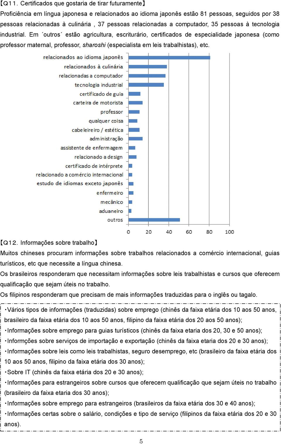 Em outros estão agricultura, escriturário, certificados de especialidade japonesa (como professor maternal, professor, sharoshi (especialista em leis trabalhistas), etc. Q12.