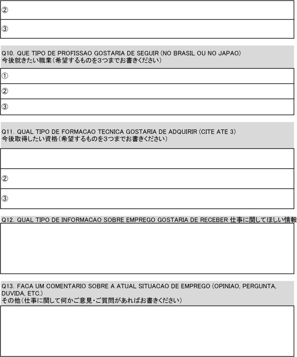 Q11.QUAL TIPO DE FORMACAO TECNICA GOSTARIA DE ADQUIRIR (CITE ATE ) 今 後 取 得 したい 資 格 ( 希 望 するものをつまでお 書 きください) 2