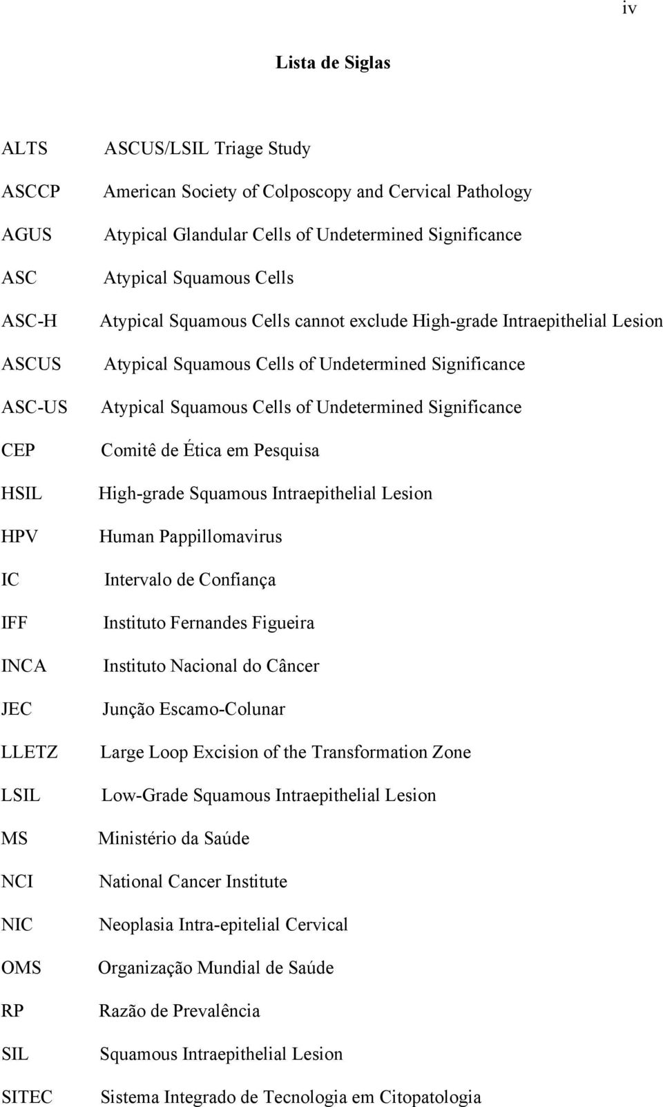 Undetermined Significance Atypical Squamous Cells of Undetermined Significance Comitê de Ética em Pesquisa High-grade Squamous Intraepithelial Lesion Human Pappillomavirus Intervalo de Confiança