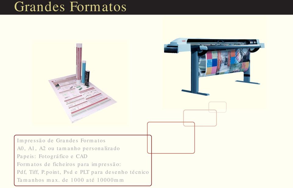 Formatos de ficheiros para impressão: Pdf, Tiff, P.